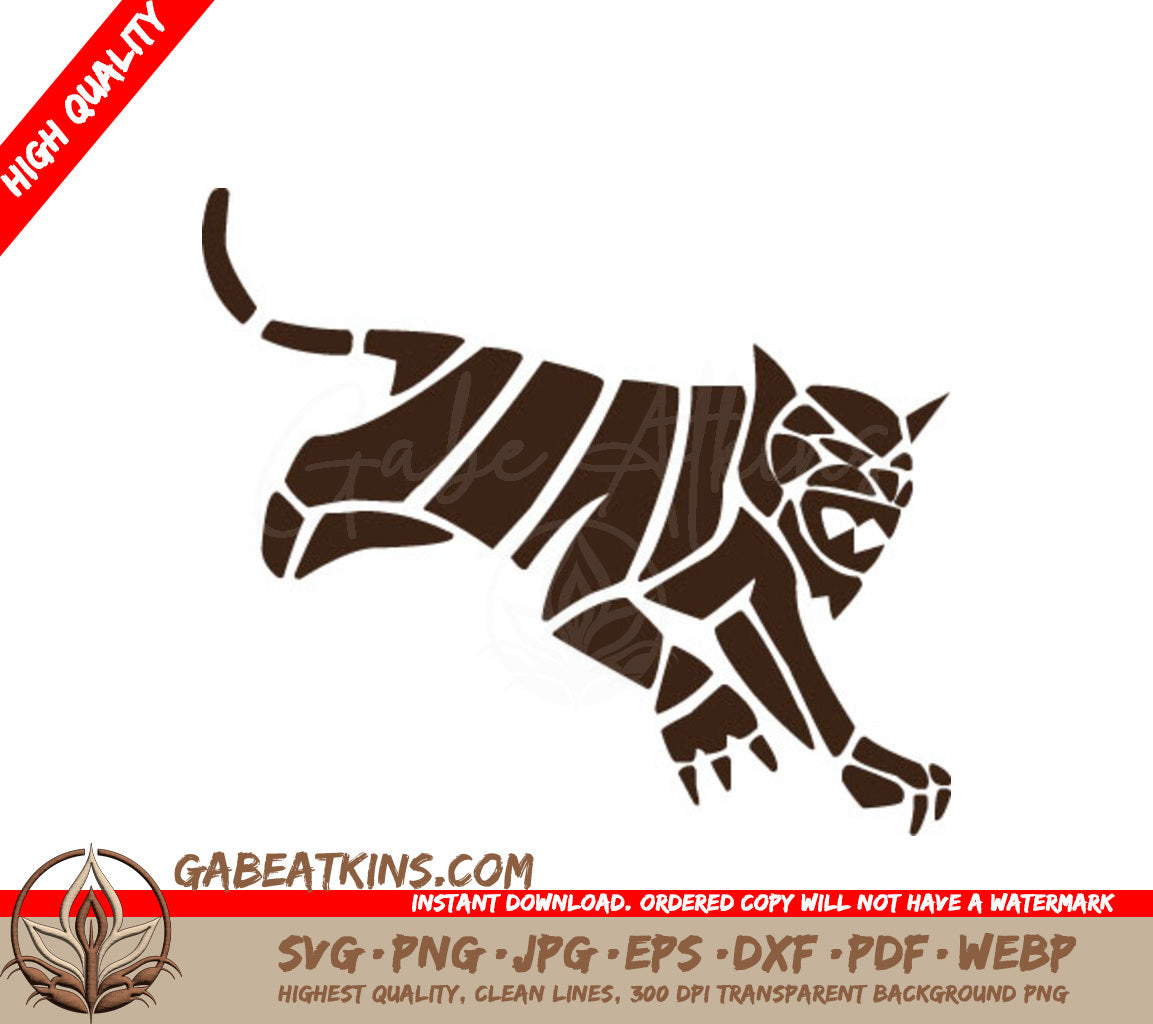 Tiger Jumping Silhouette SVG - White Background SVG