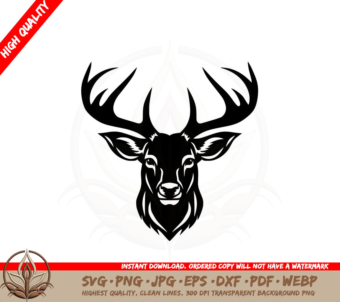 Antlered Deer Portrait - SVG PNG JPG AI PDF DXF EPS WebP Digital Download 