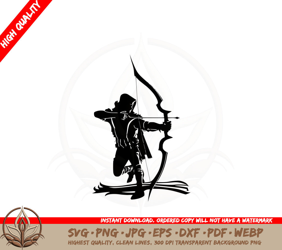 Archer with Bow and Arrow SVG PNG JPG AI PDF DXF EPS and WebP - Digital Download 