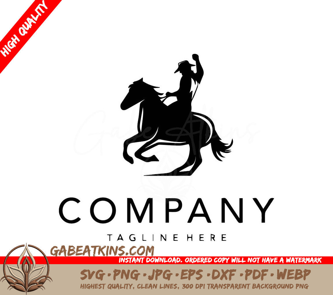 A Black And White Logo For A Company With A Cowboy On A Horse SVG - Awesome Cowboy Rodeo Vector Inspiration Logo SVG