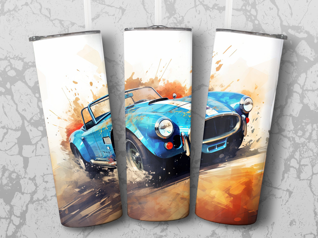 Azure Cobra Roadster Watercolor Rush Tumbler Wrap | 20oz Tumbler Wrap Sublimation Design PNG - Gabe Atkins Designs