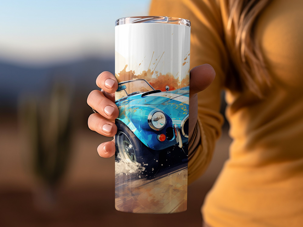 Azure Cobra Roadster Watercolor Rush Tumbler Wrap | 20oz Tumbler Wrap Sublimation Design PNG - Gabe Atkins Designs