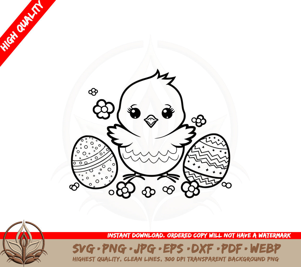 Baby Chick with Easter Eggs SVG PNG JPG AI PDF DXF EPS and WebP Digital Download 