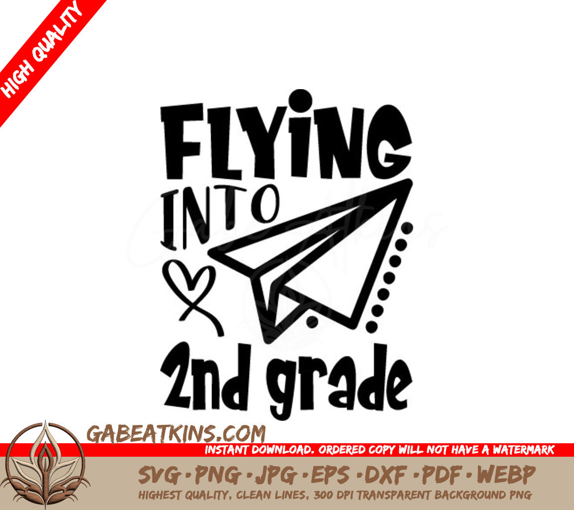 Flying Into 2nd Grade Paper Airplane SVG - Back to School Design SVG