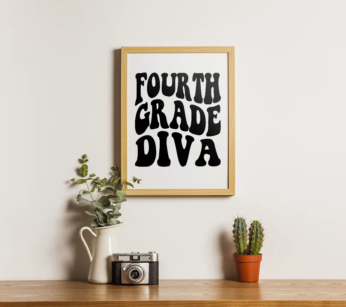 Fourth Grade Diva SVG - Black Letters on White Background - Back to School SVG