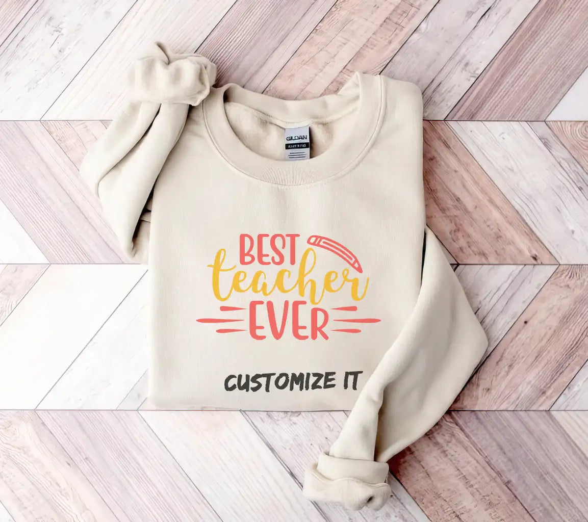 Best Teacher Ever SVG Cut File - Yellow & Red Sign with Pencil SVG