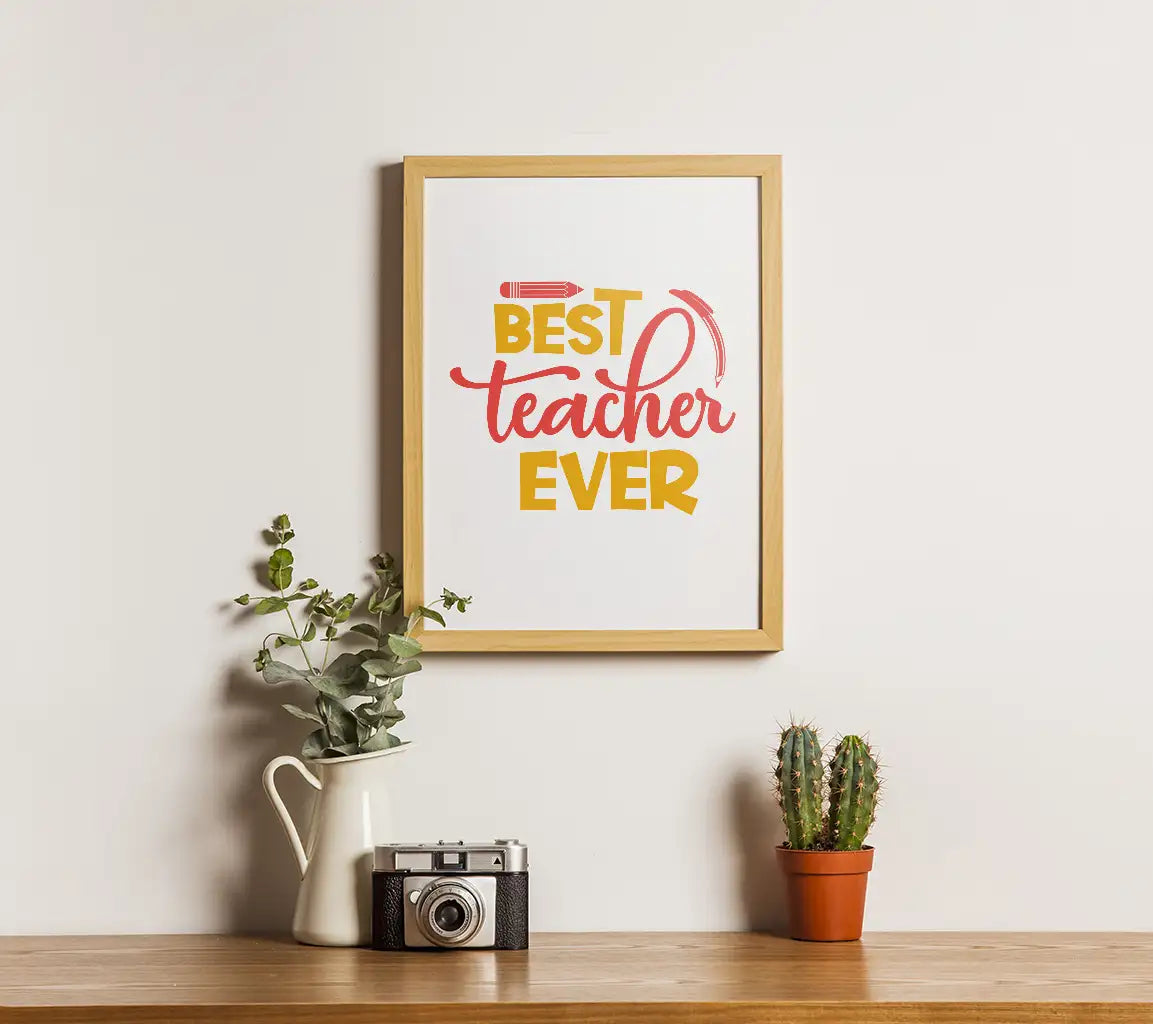 Best Teacher Ever SVG - Red & Yellow Sign - Back to School Graphics SVG