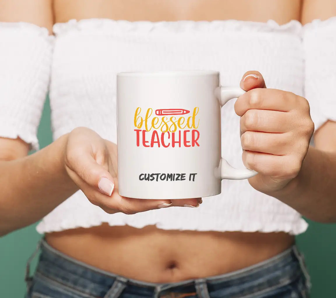 Blessed Teacher SVG - Yellow & Red Design with Pencil - Back to School Graphics SVG