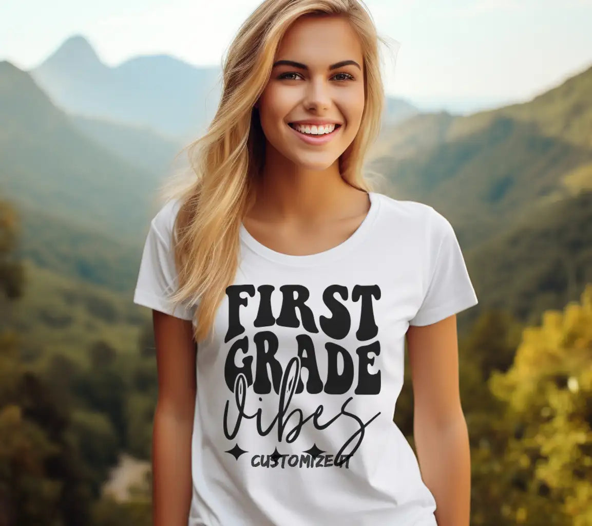 First Grade Vibes SVG - Black Text on White Background SVG