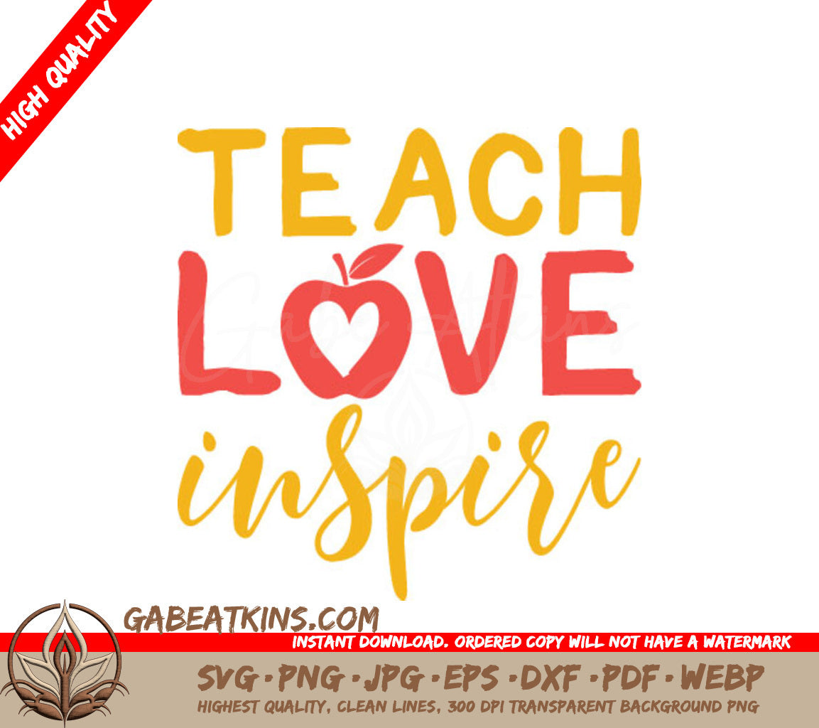 Teach Love Inspire Apple SVG - Back to School Teacher Design SVG