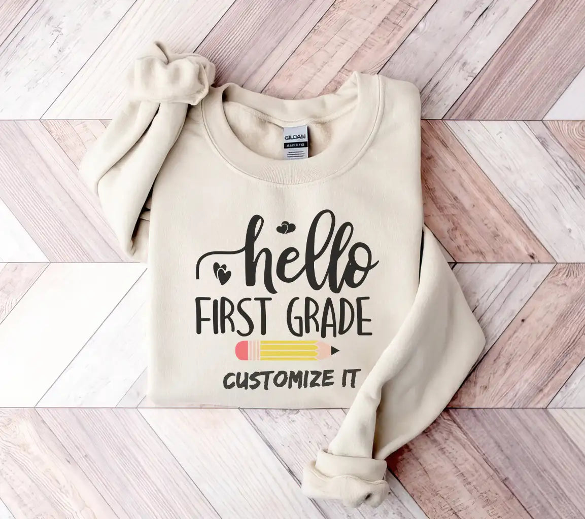 Hello First Grade SVG - Back to School Sign with Pencil & Hearts SVG