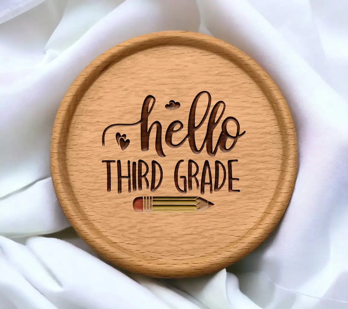 Hello Third Grade SVG - Back to School Sign with Pencil and Hearts SVG