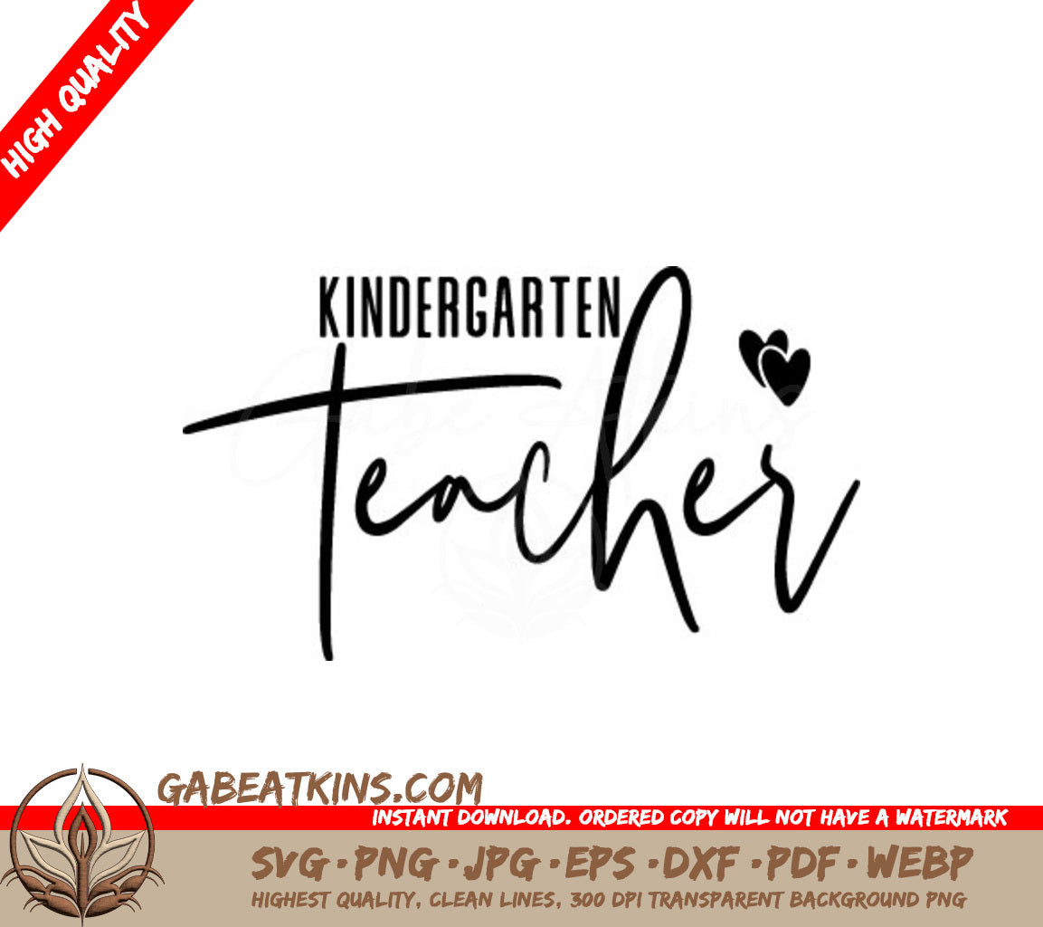  Kindergarten Teacher Logo SVG with Hearts - Back to School SVG