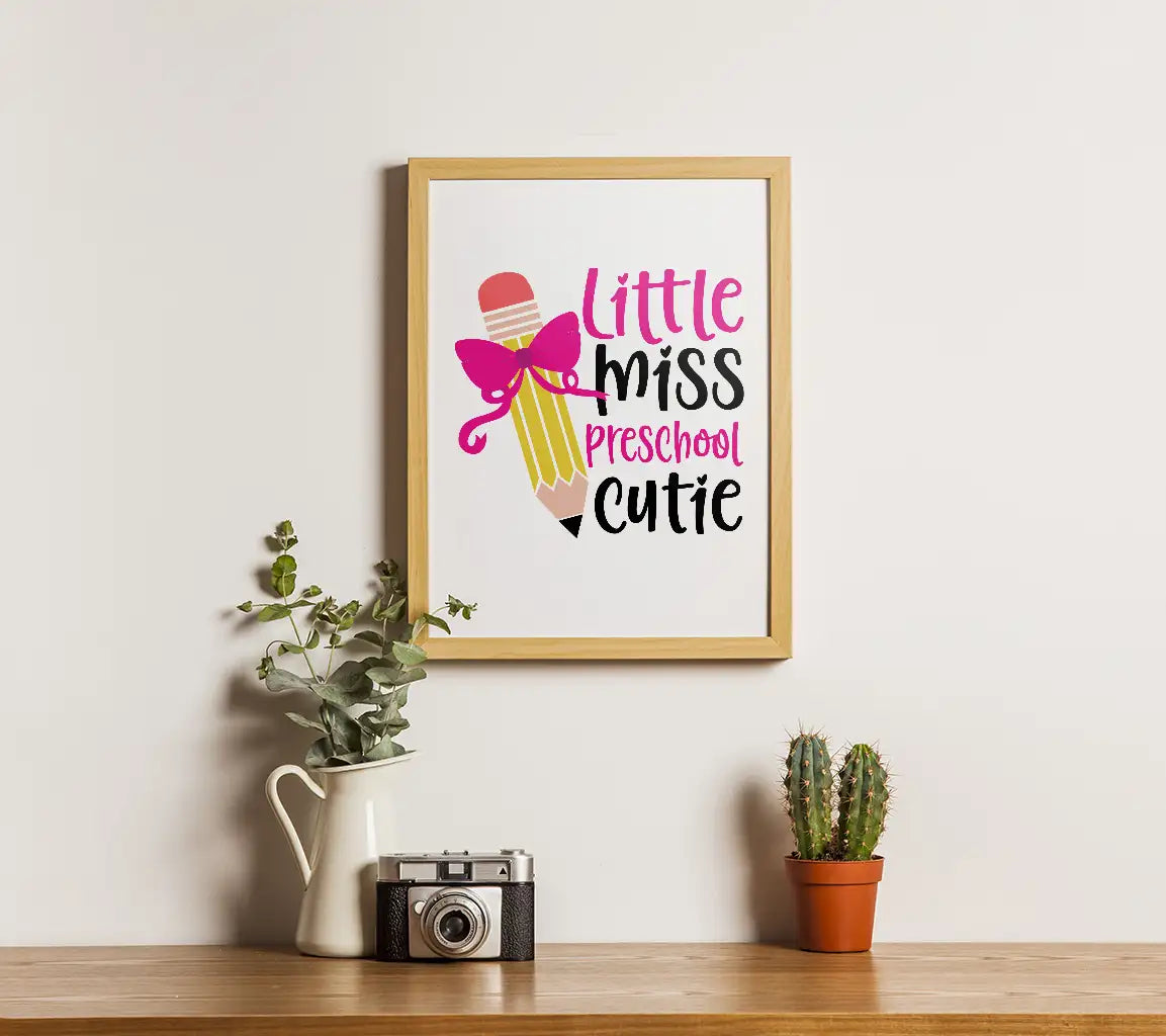 Little Miss Preschool Cutie SVG - Pink Bow Pencil Design SVG