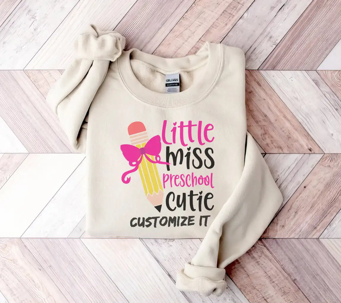 Little Miss Preschool Cutie SVG - Pink Bow Pencil Design SVG