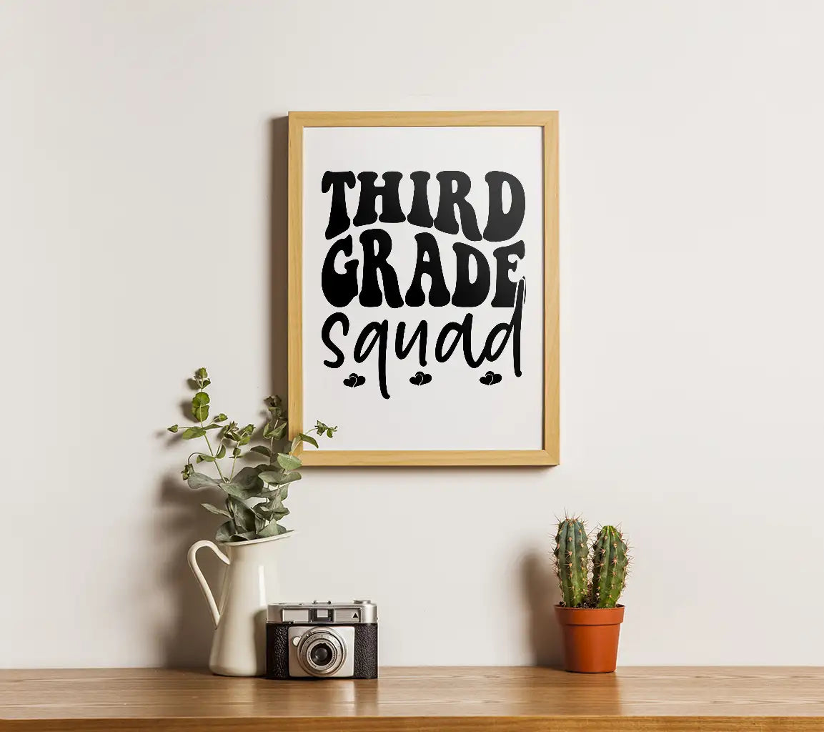 Third Grade Squad SVG - Black Text on White Background SVG