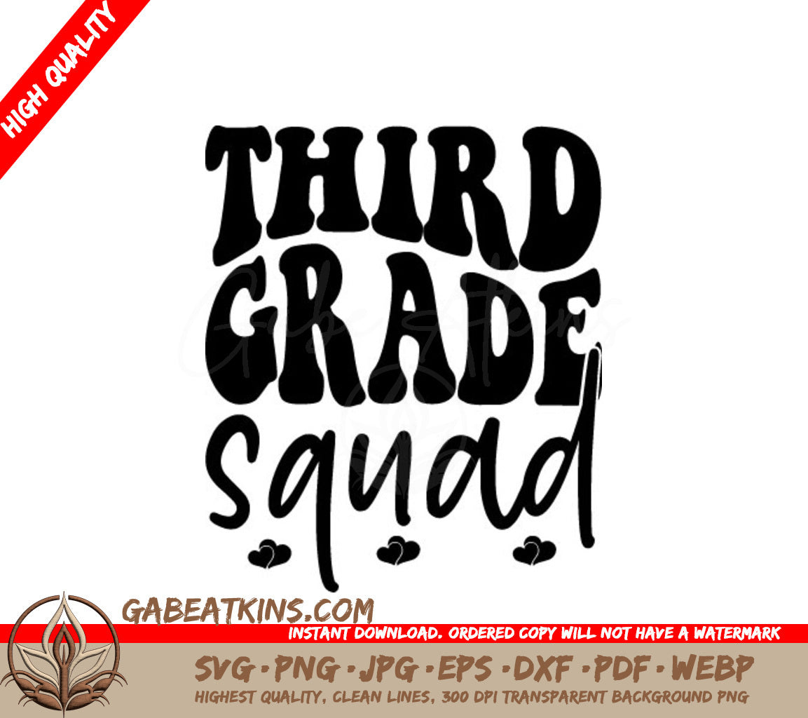 Third Grade Squad SVG - Black Text on White Background SVG