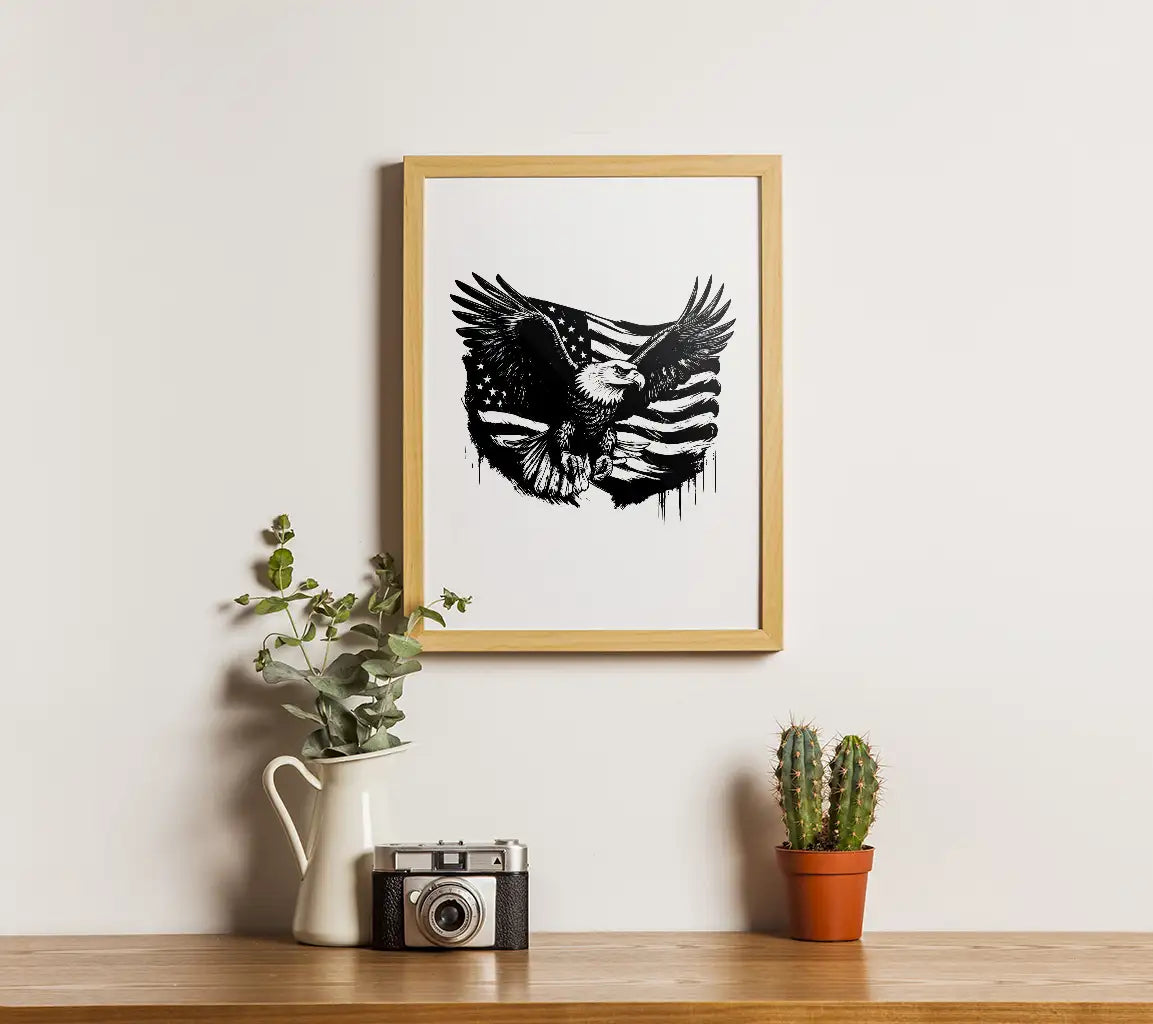 Patriotic Bald Eagle Soaring Above American Flag SVG SVG