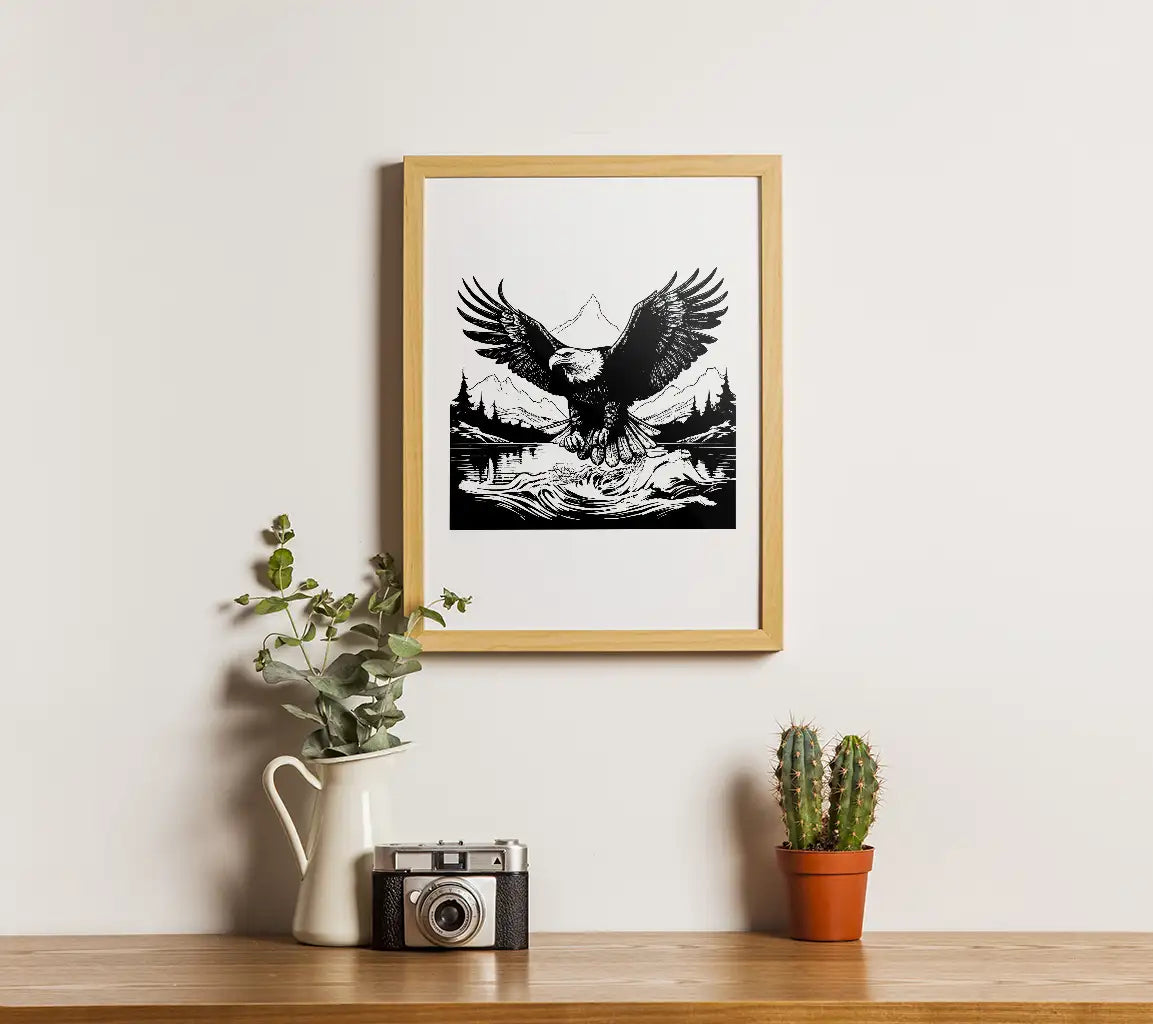  Eagle Soaring Over Lake SVG - Tranquil Water Reflection Design SVG