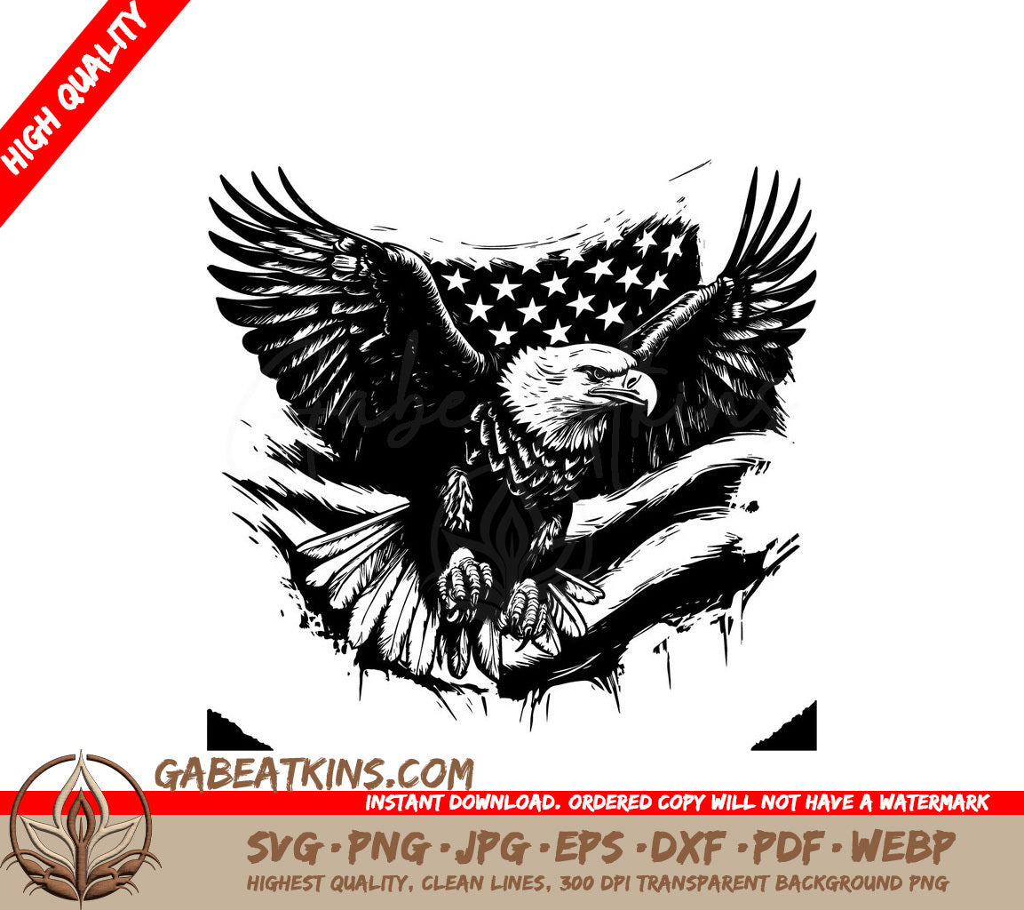 Bald Eagle Soaring Above American Flag SVG - Patriotic Design SVG