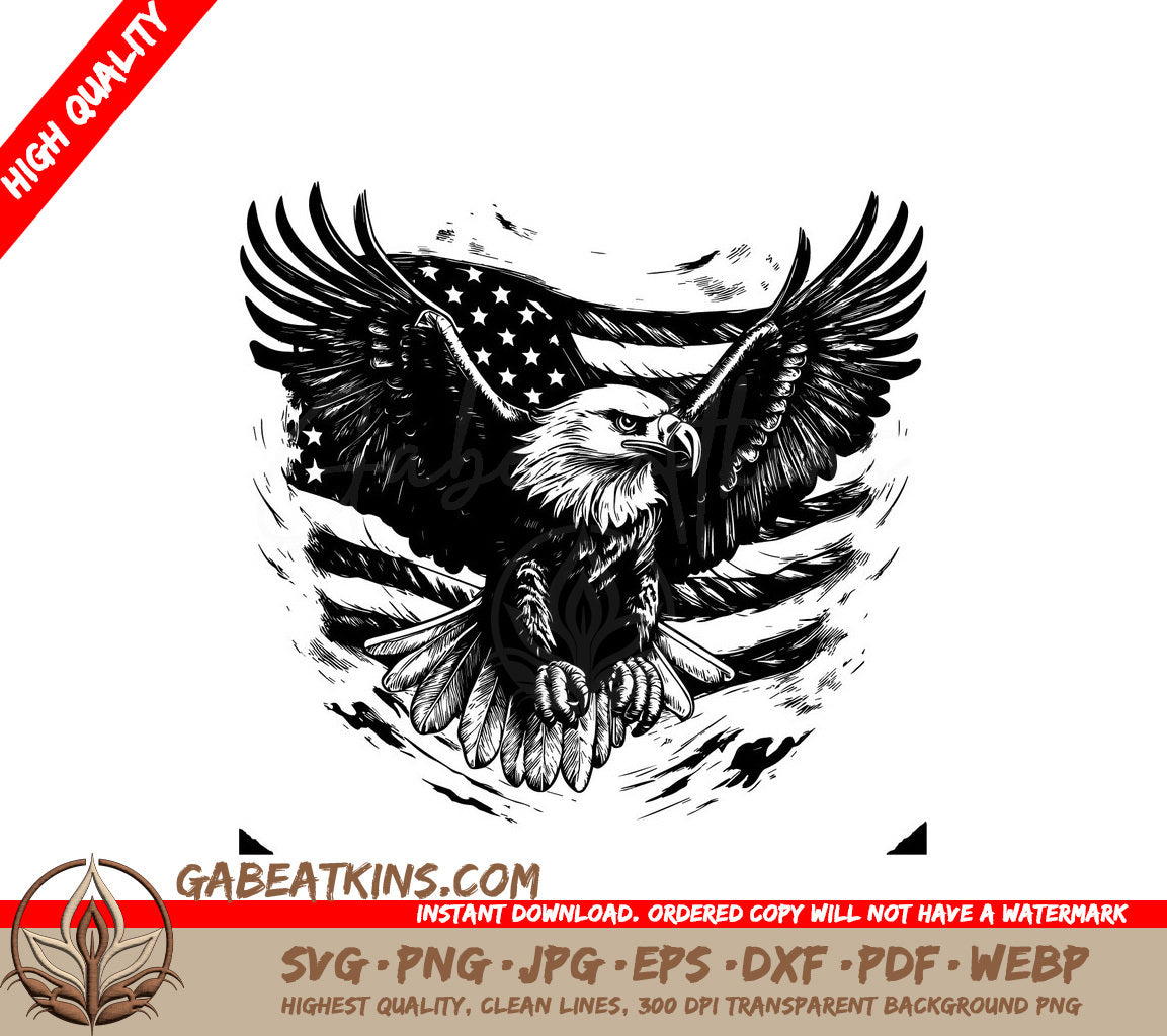 Patriotic Bald Eagle & American Flag SVG Design SVG