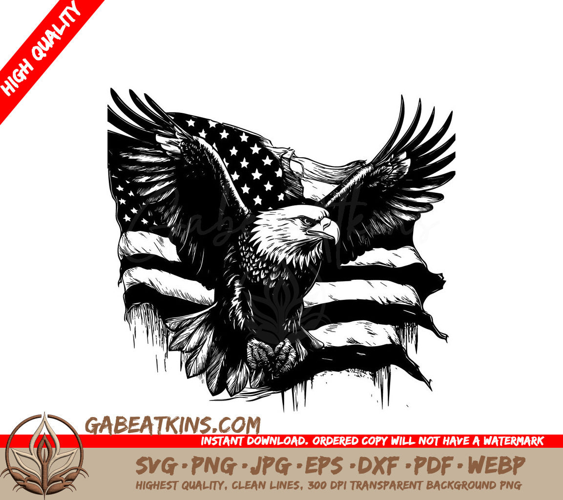 Bald Eagle & American Flag SVG - Patriotic Soaring Design SVG