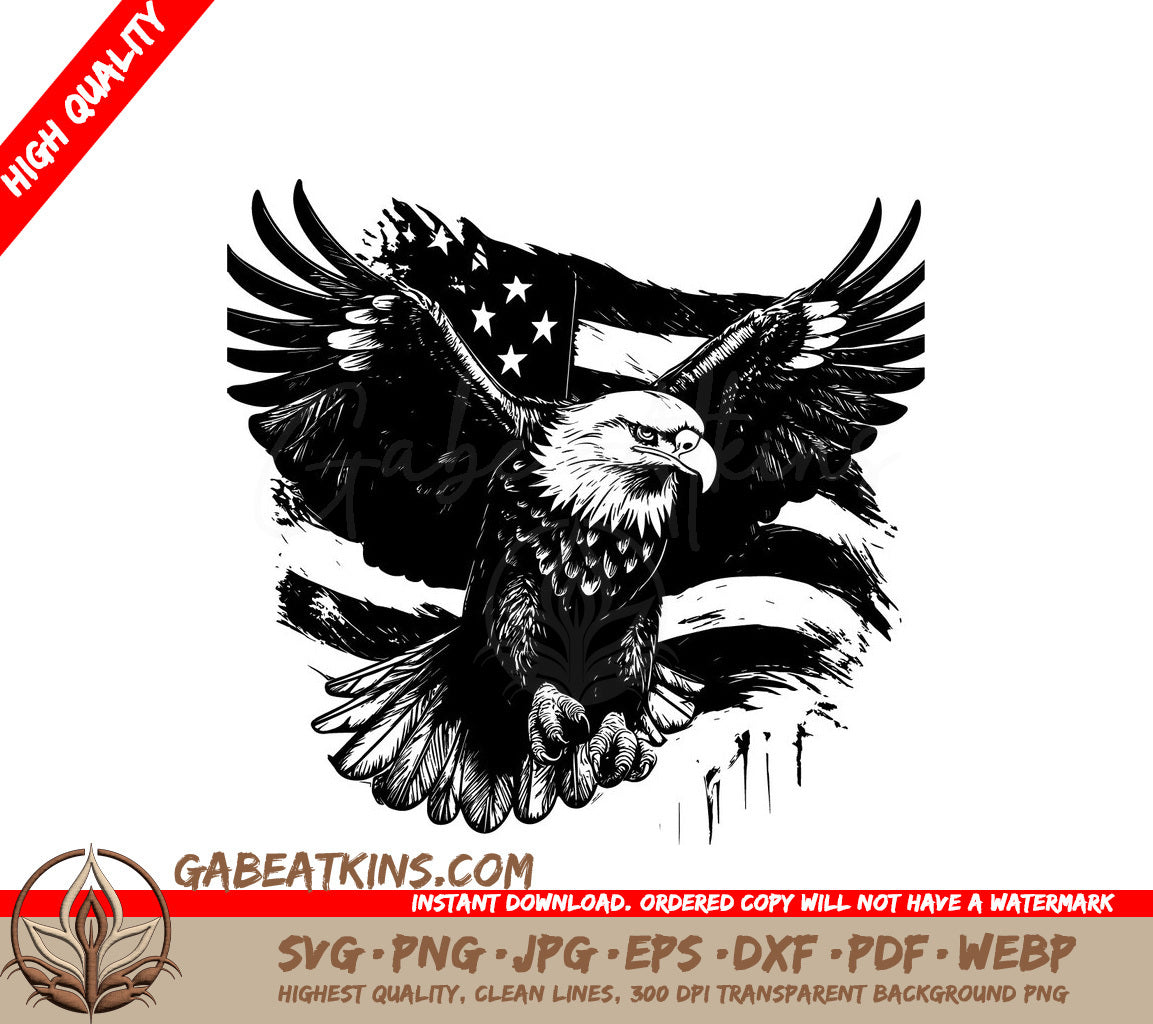 Bald Eagle Soaring Above American Flag SVG Design SVG