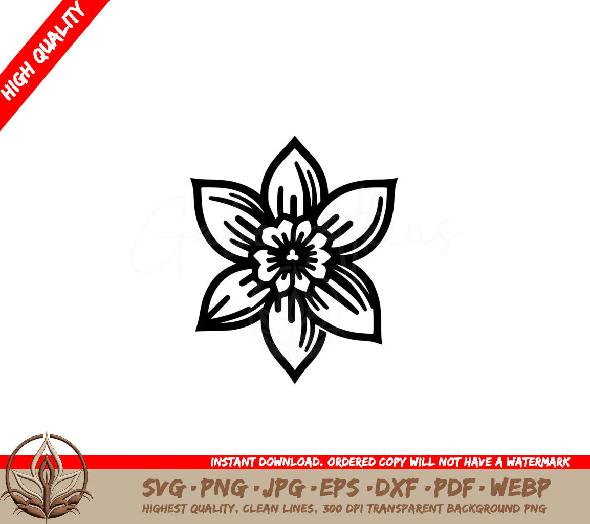 Basic Narcissus Bloom SVG, PNG, JPG, AI, PDF, DXF, EPS and WebP Digital Cut File 
