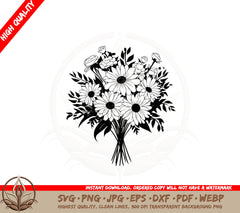 Beautiful Daisy Mixed Bouquet SVG PNG JPG AI PDF DXF EPS and WebP Digital Download 