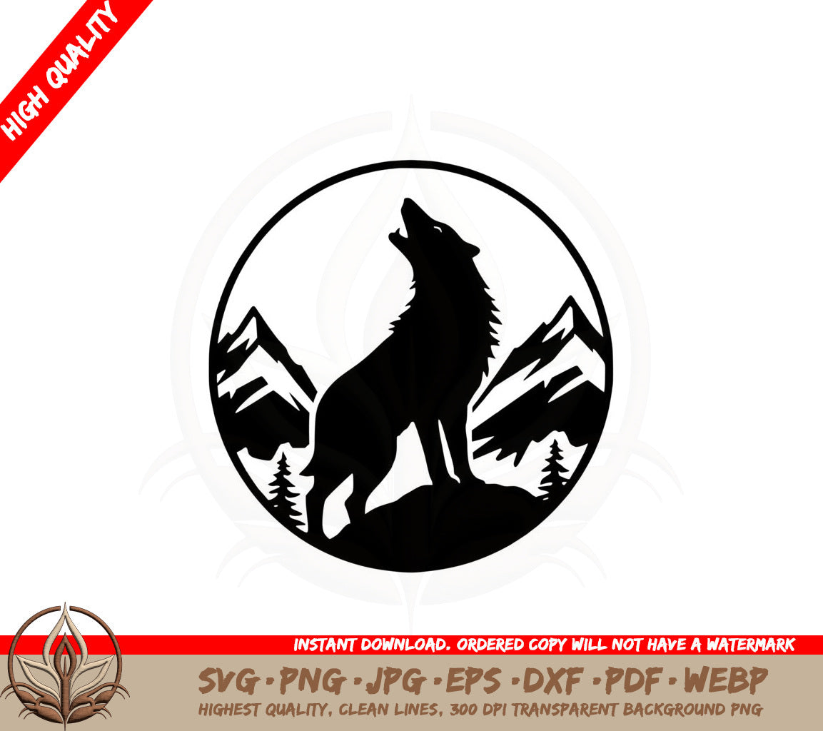 Beautiful Howling Mountain Wolf SVG PNG JPG AI PDF DXF EPS WebP - Digital Download 