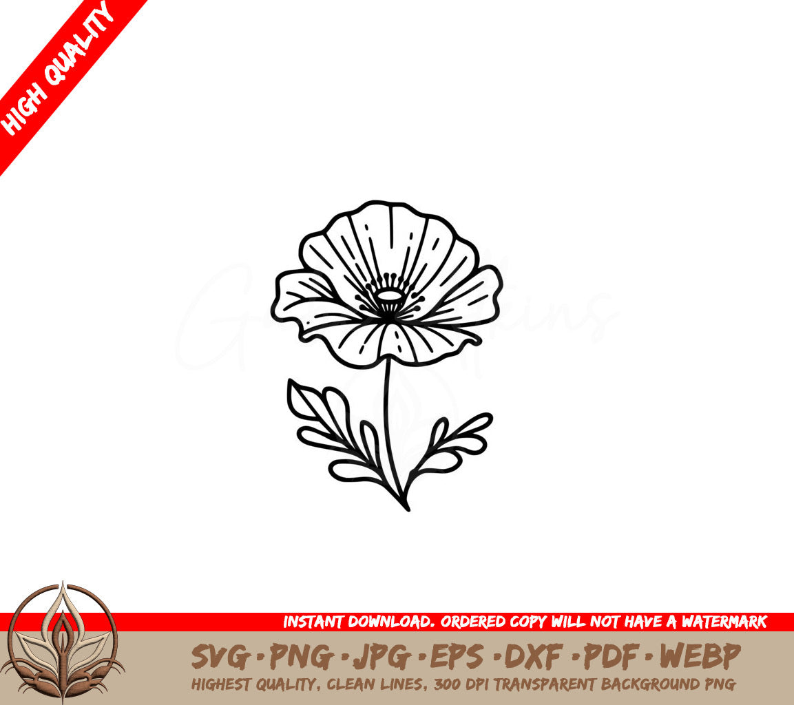 Beautiful Poppy Flower - Digital Download SVG 
