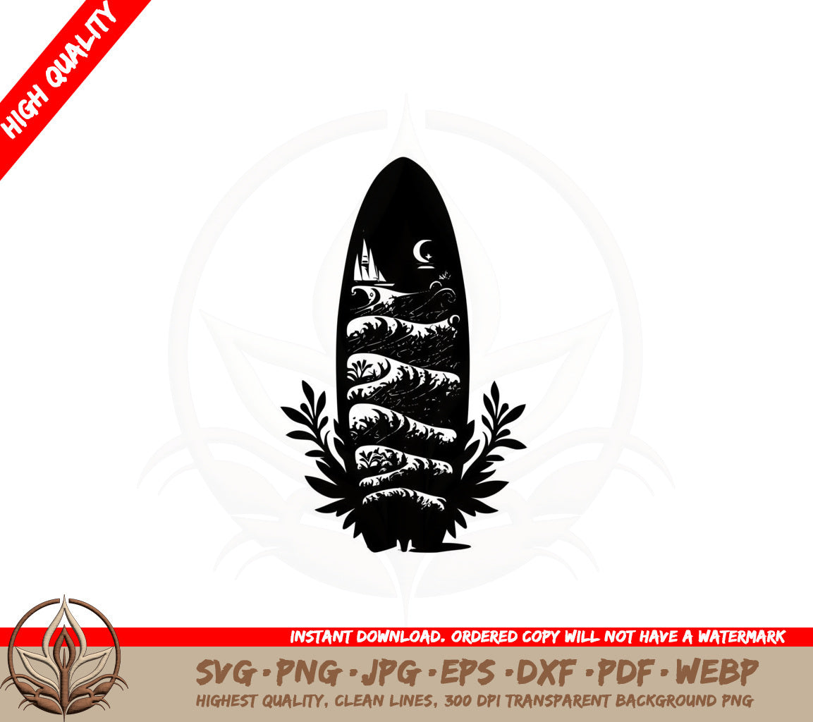 Beautiful Surfboard Digital Design - SVG PNG JPG AI PDF DXF EPS WebP 