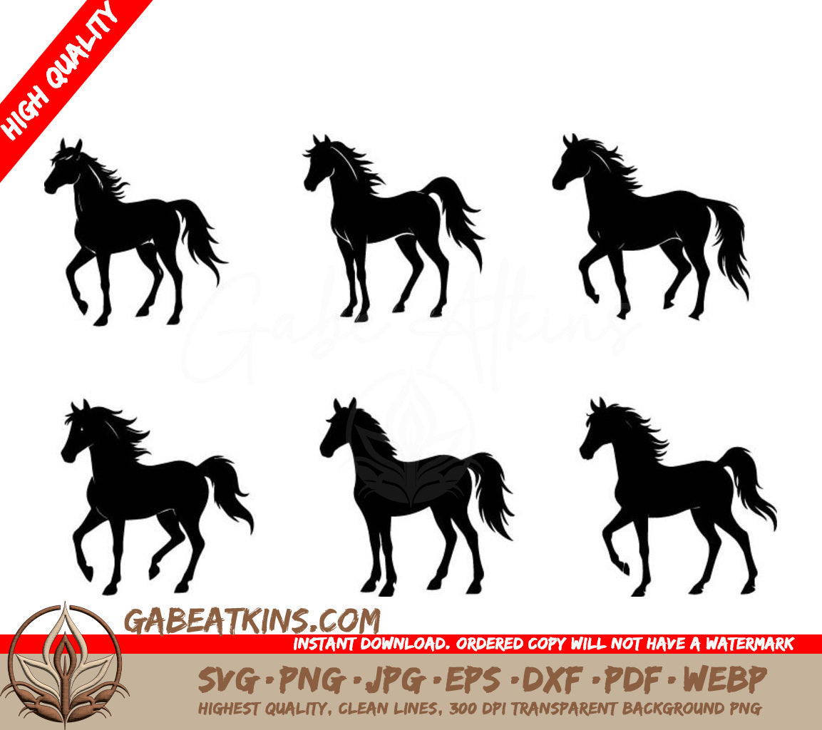 A Set Of Silhouettes Of Horses On A White Background SVG - Beautiful horse silhouette vector SVG