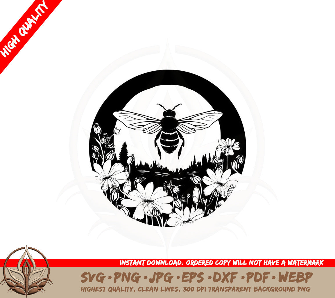 Bee in Garden SVG Cut File Design Download 