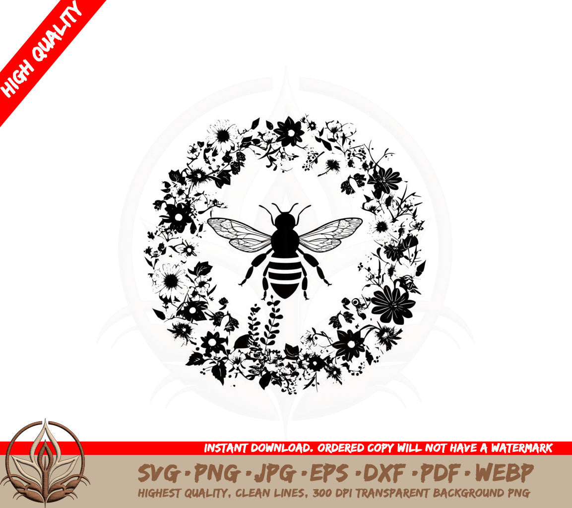 Bee on Floral Wreath SVG 