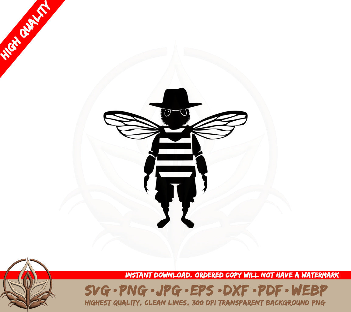 Bee with Striped Shirt and Hat SVG PNG JPG AI PDF DXF EPS and WebP Digital Download 