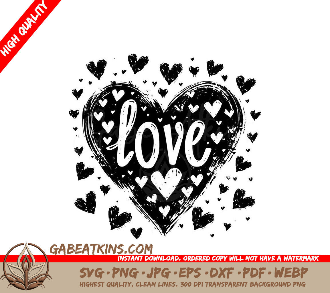 A Black And White Heart With The Word Love On It SVG - Big Love Heart SVG