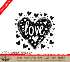 A Black And White Heart With The Word Love On It SVG - Big Love Heart SVG