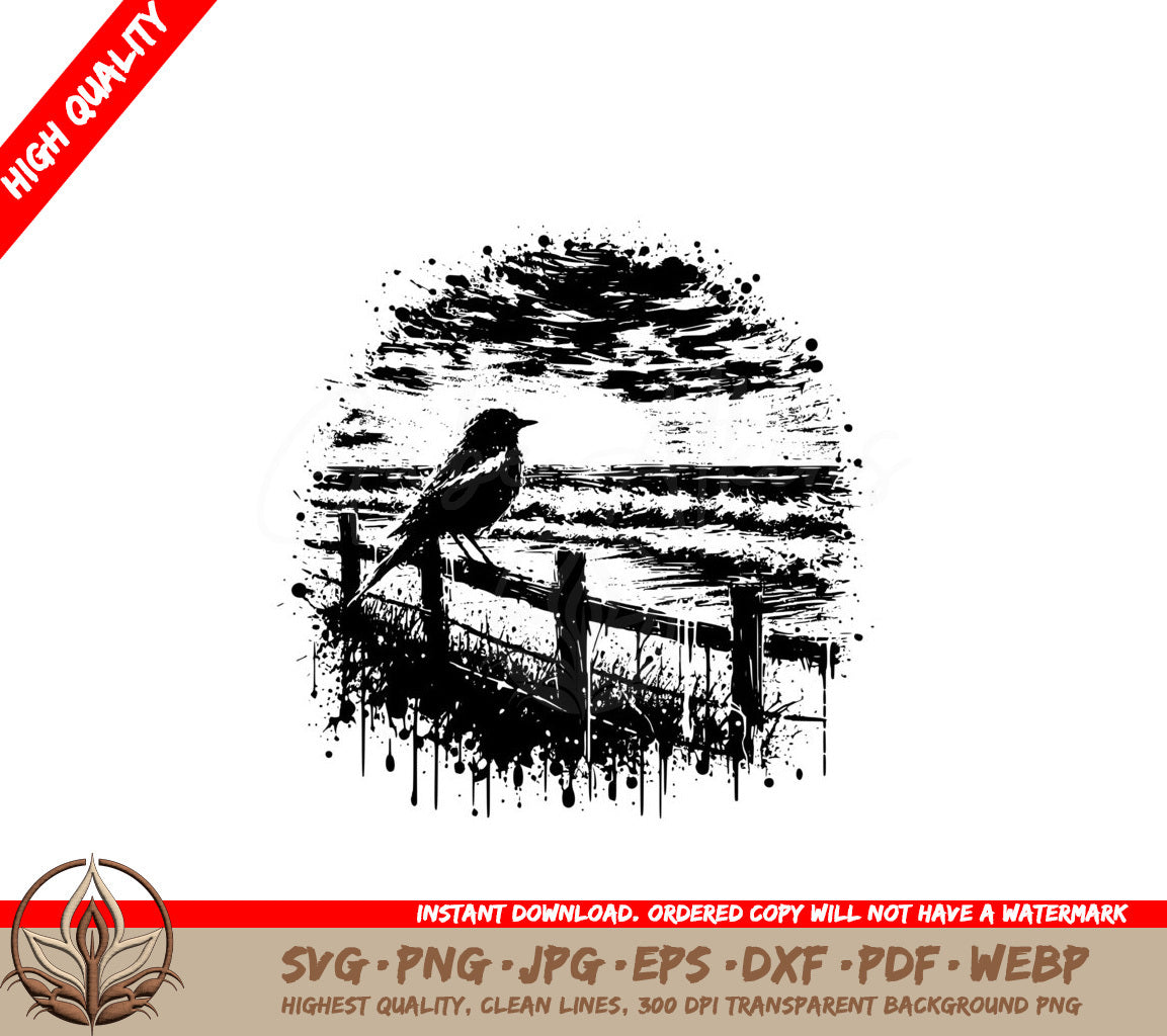 Bird on Fence SVG, PNG, JPG, AI, PDF, DXF, EPS and WebP - Digital Download 
