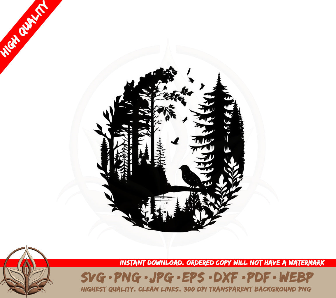 Birds in Beautiful Forest SVG PNG JPG AI PDF DXF EPS and WebP Digital Download 