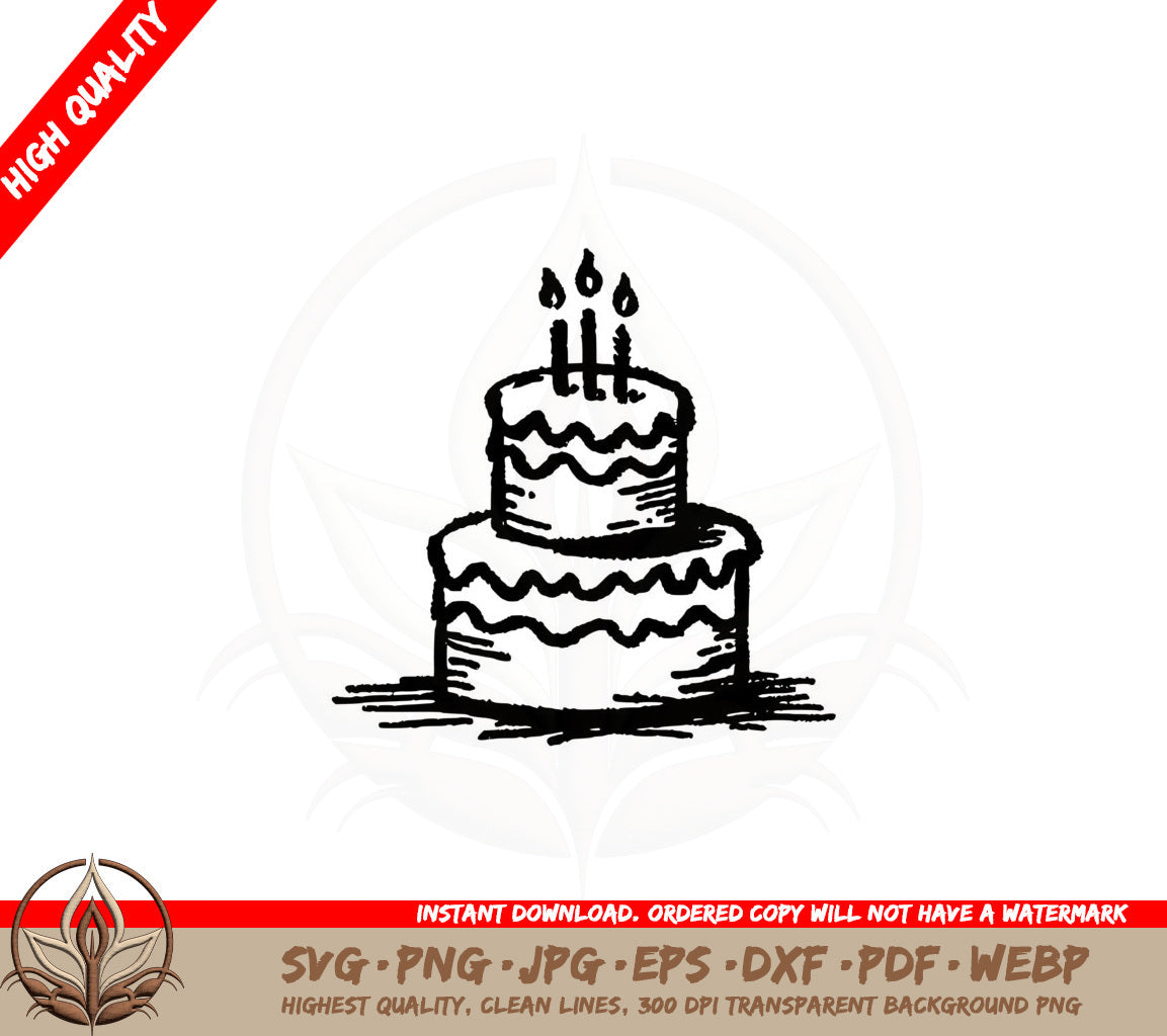 Birthday Cake Doodle SVG PNG JPG AI PDF DXF EPS and WebP - Digital Download 