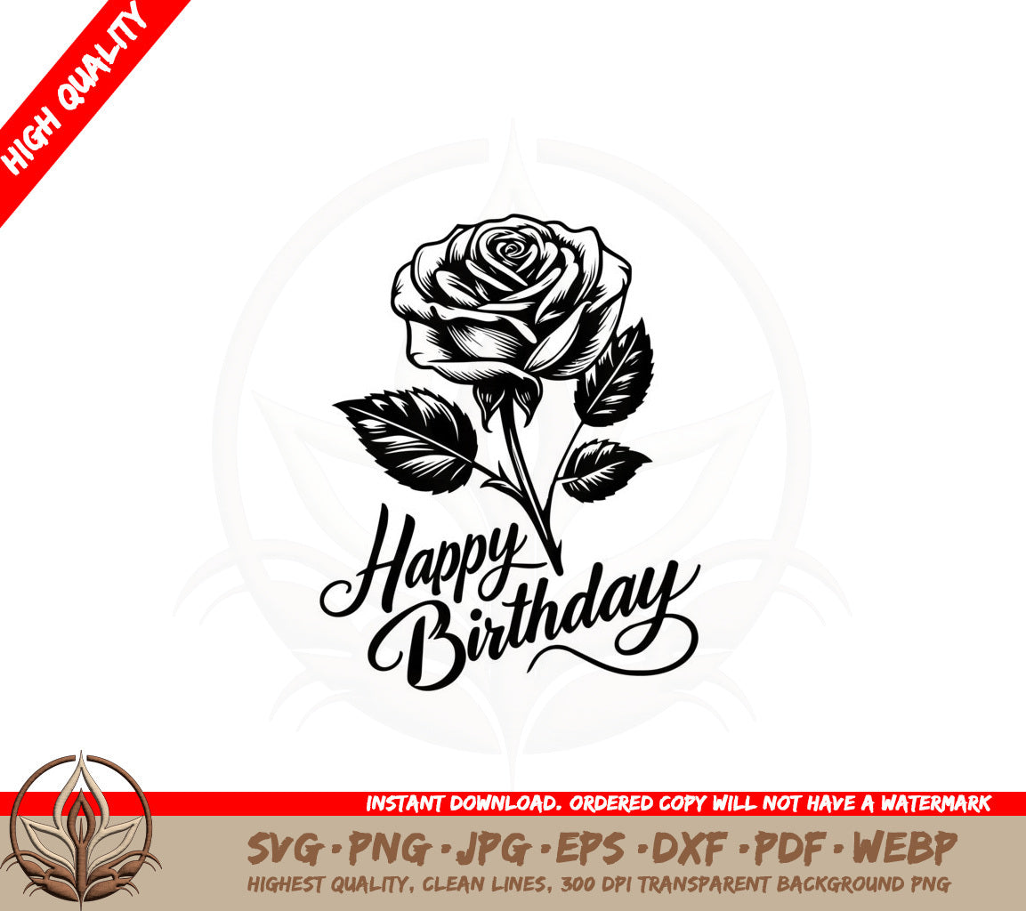 Birthday Rose SVG Cut File Design Download 