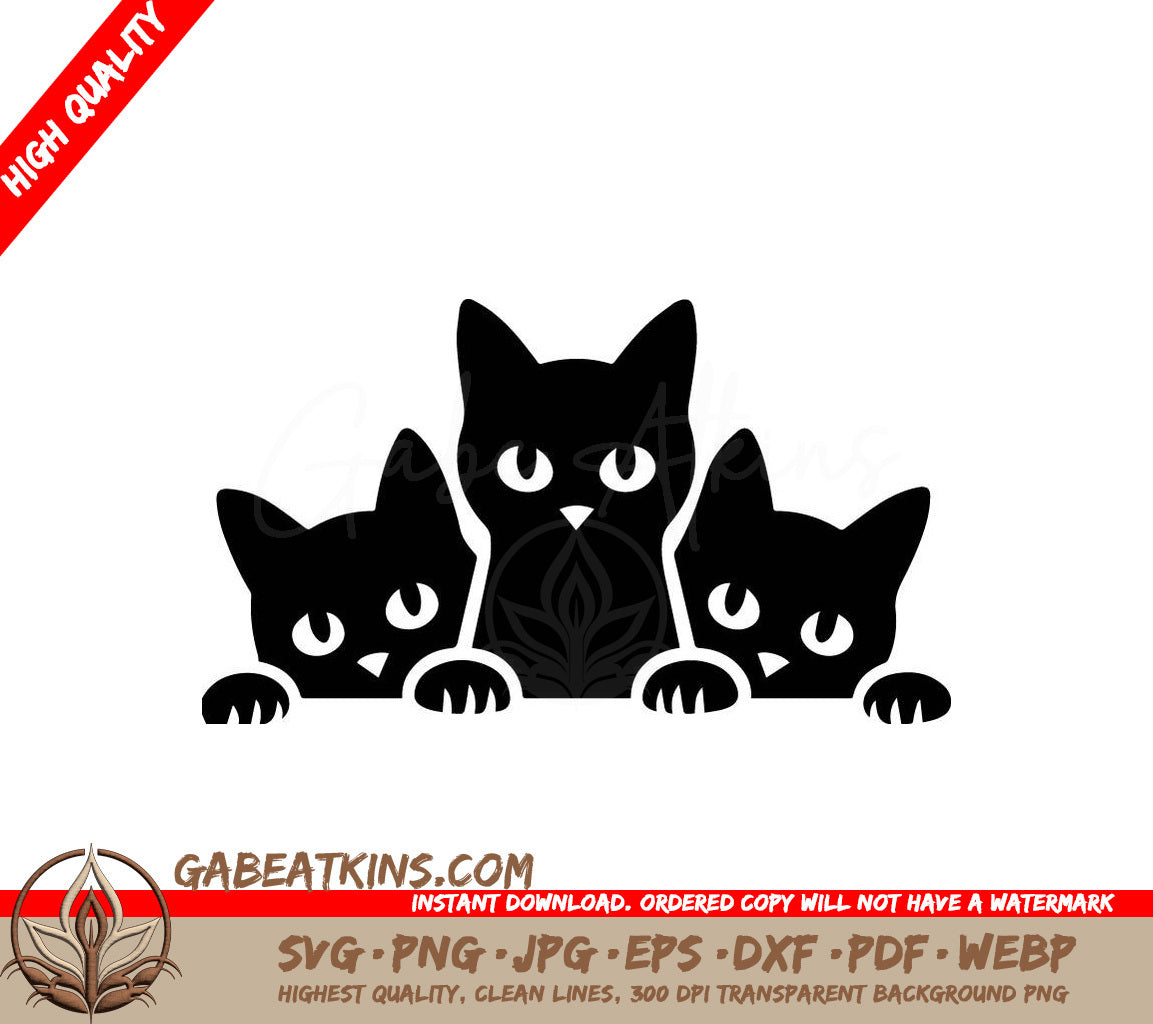 Black Cat Trio Peeking SVG - Adorable Wall Decor SVG