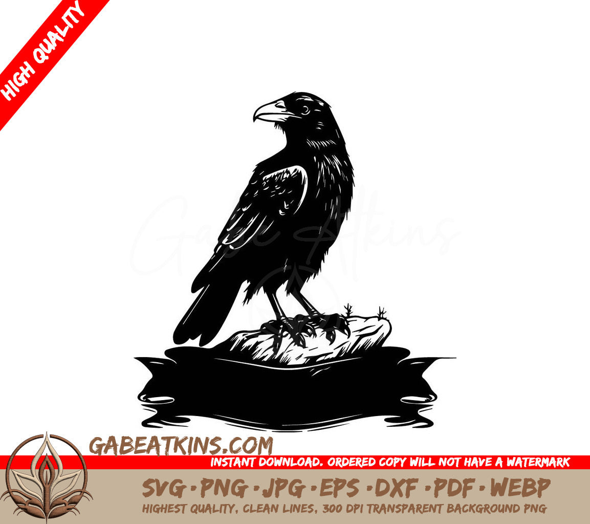 Black Crow on Rock SVG -   Drawing SVG