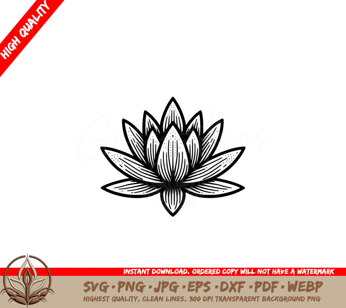 Blissful Water Lily SVG, PNG, JPG, AI, PDF, DXF, EPS and WebP Digital Download 
