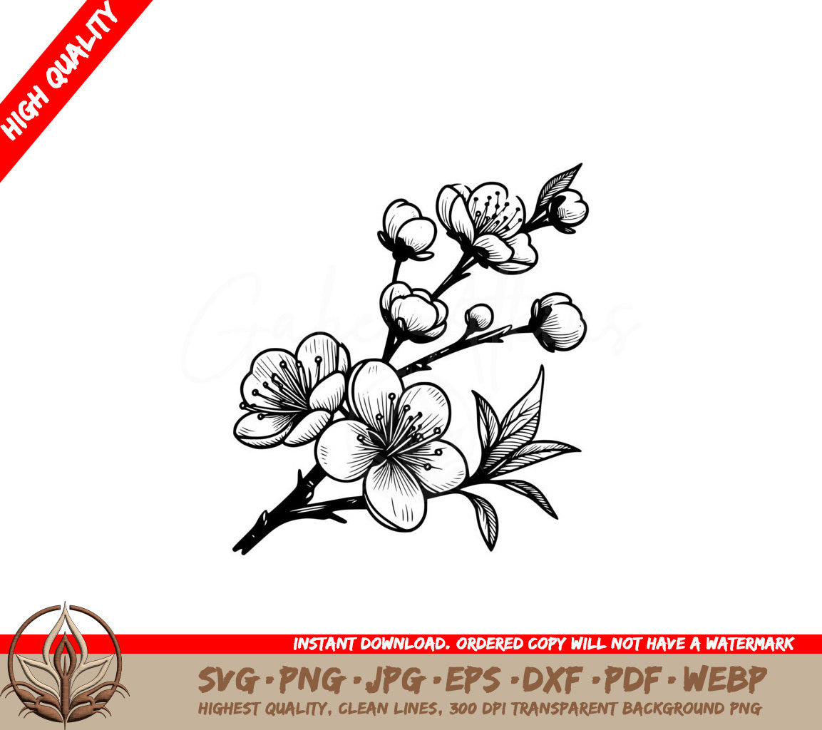 Blooming Cherry Blossoms SVG Cut File 
