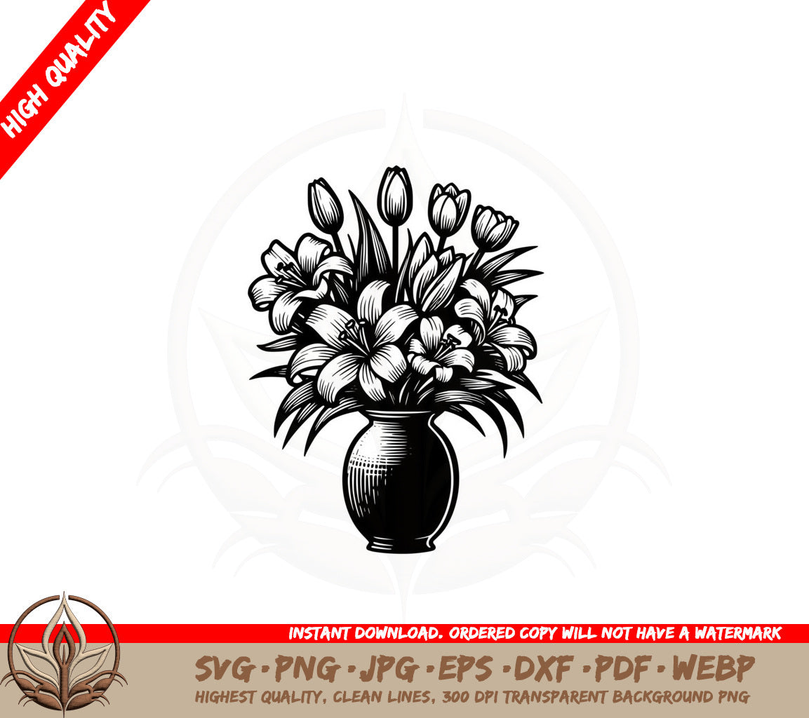 Blooming Tulip Vase SVG PNG JPG AI PDF DXF EPS and WebP Digital Design Cut File 