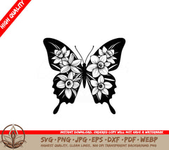 Blossom Adorned Butterfly SVG, PNG, JPG, AI, PDF, DXF, EPS and WebP Digital Cut File 
