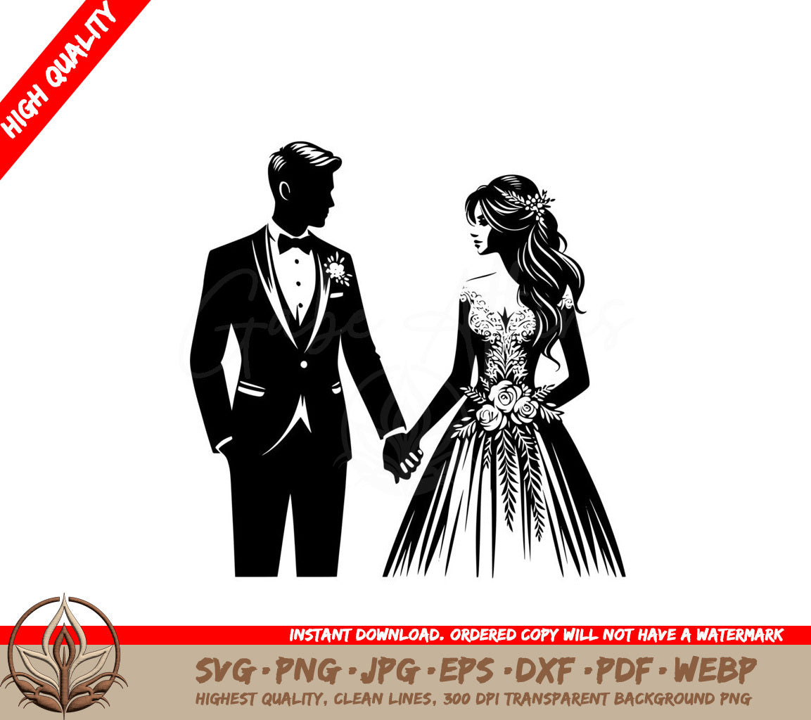 Blossom Adorned Couple SVG, PNG, JPG, AI, PDF, DXF, EPS, WebP - Digital Download 
