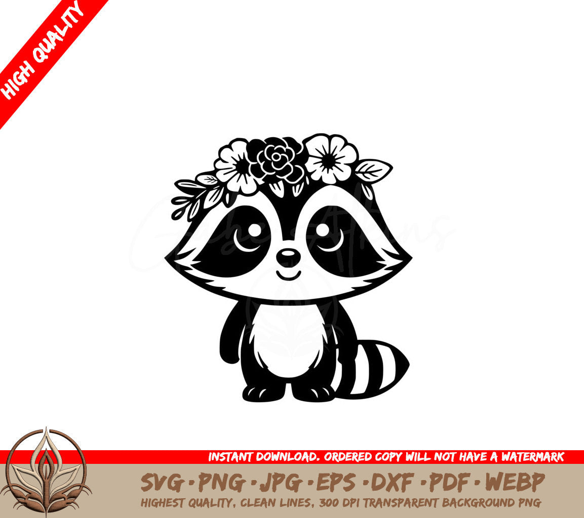 Blossom Crown Raccoon SVG - Digital File for Flexibility